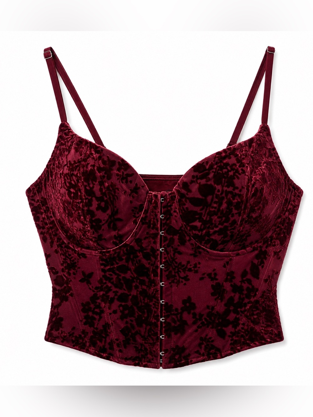 Lulus Burgundy Velvet Floral Corset Top NWT XS Bustier Crop Top